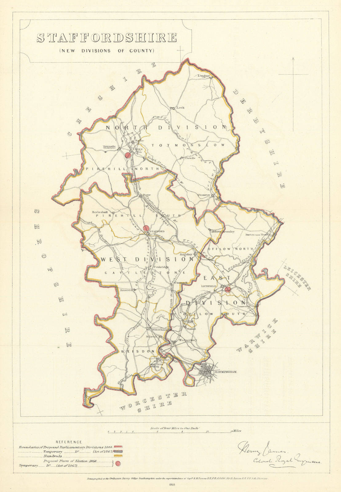 Staffordshire (New divisions of County). JAMES. Boundary Commission 1868 map